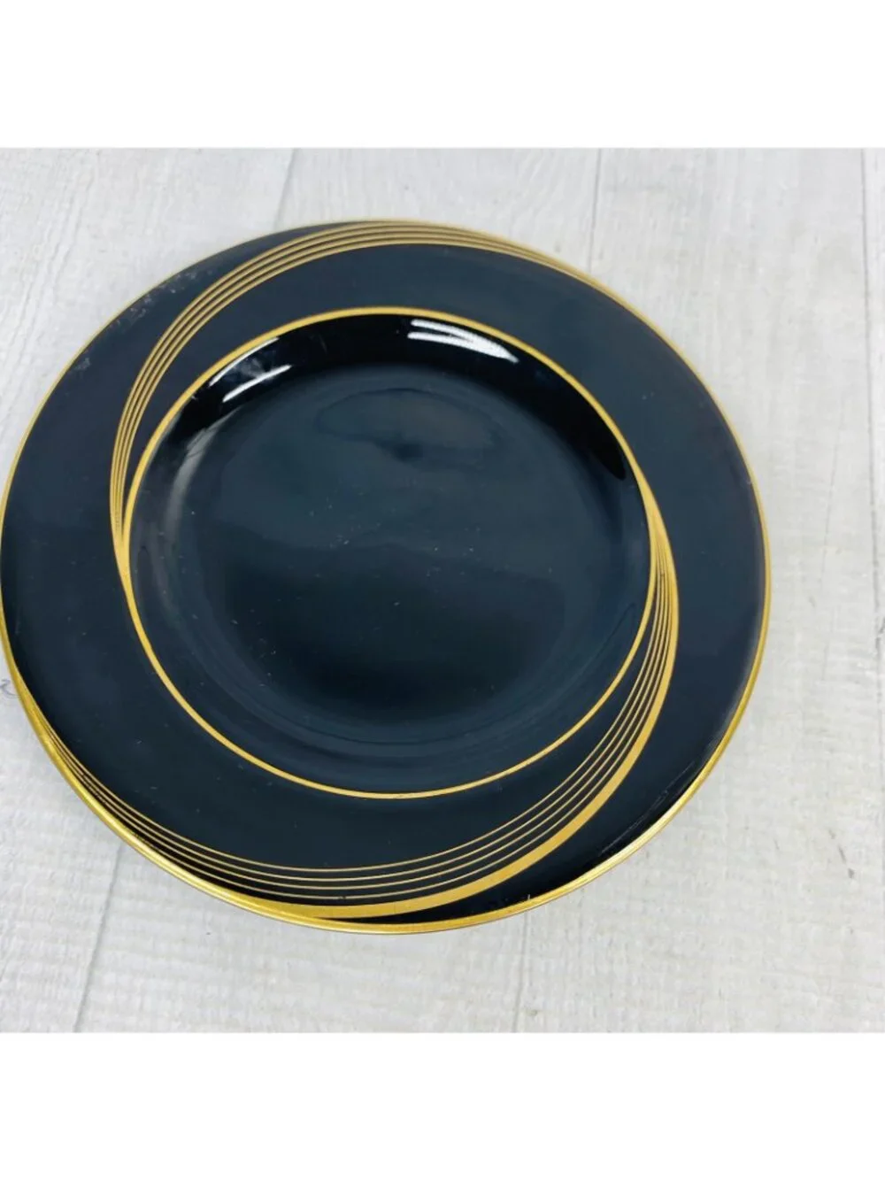Nikko CITY LIGHTS Bone China Black Body Gold Swirl Inner Bread Side Plate Set 5